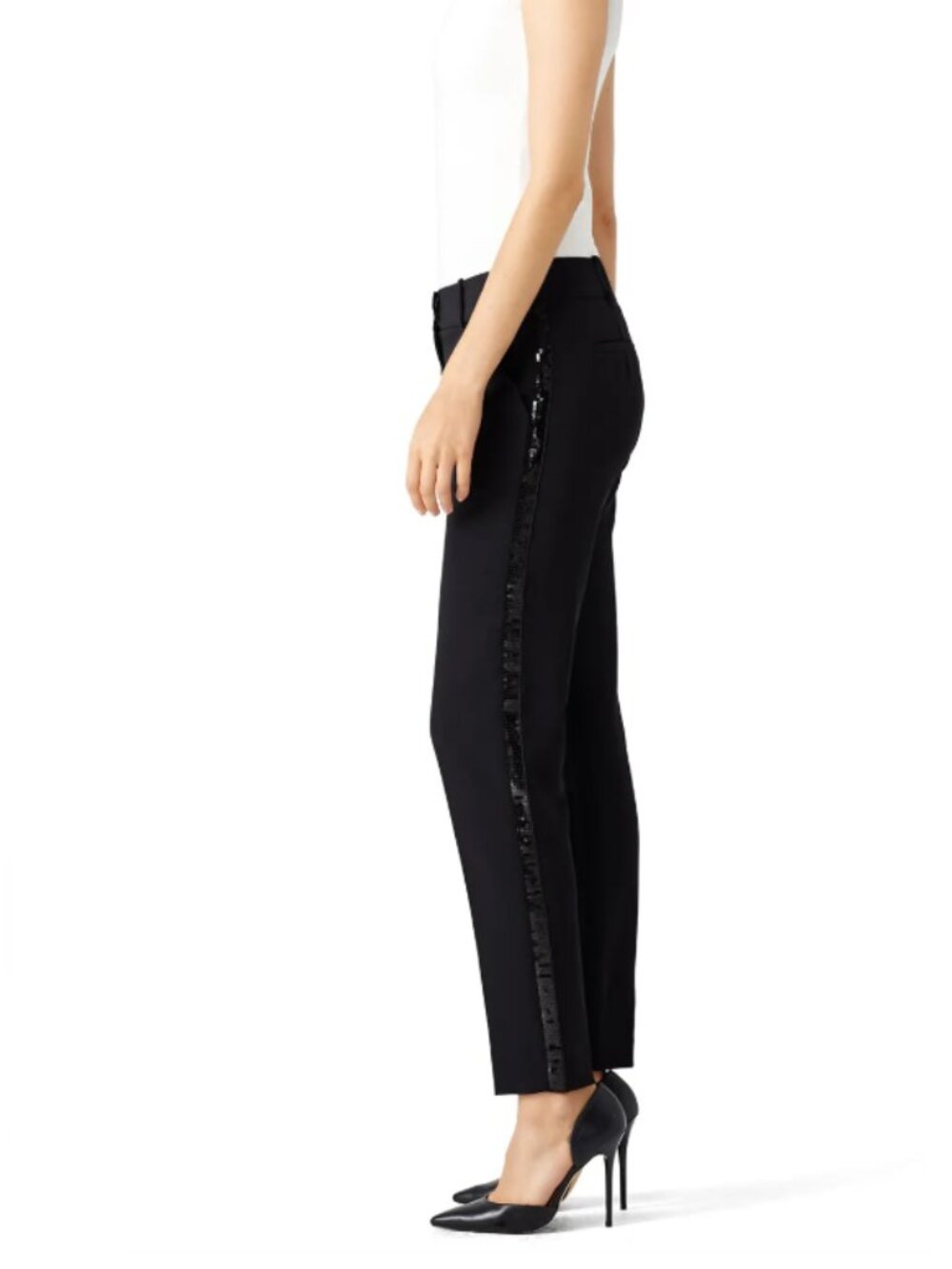 NWT Milly Black Italian Cady Sequin Tuxedo Pants Size 0